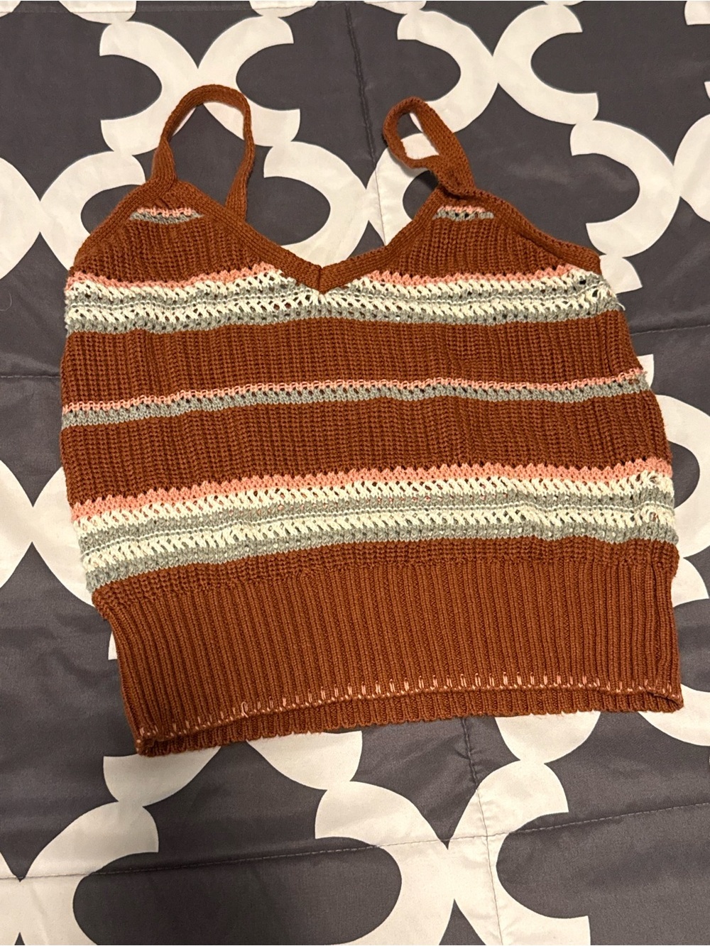 Arizona Jean Company Rust Striped Knit Cami Tank with Cream and Blush Accents